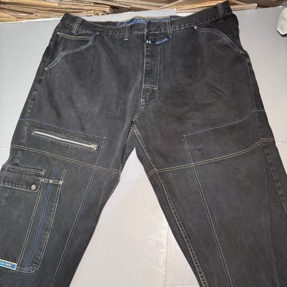 PACO Jeans Mens 47 31 Black Baggy Taper Cargo Denim Vintage Y2k
